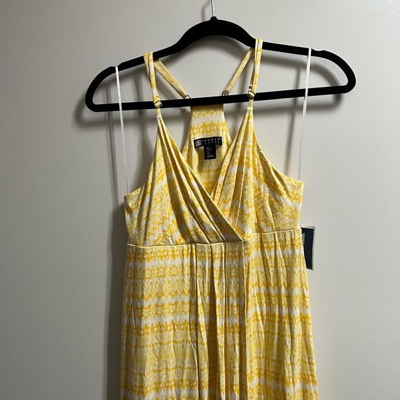 Carole Little Yellow and White Polyester V-Neck Sleeveless Print Maxi Size Small - Picture 3 of 14